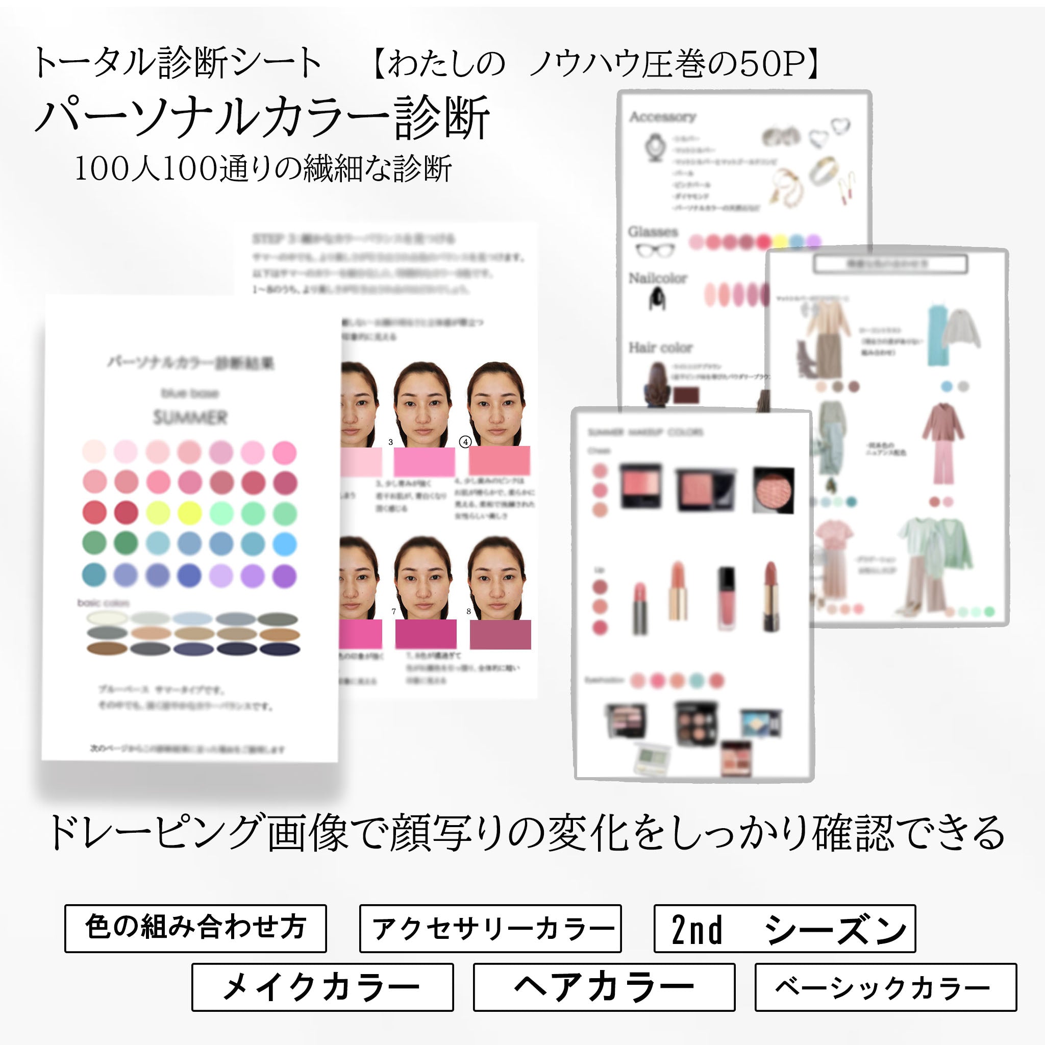 トータル診断　パーソナルカラー＋顔タイプ＋骨格【カラーバリエーションカード付】